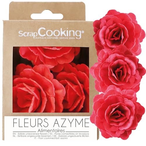 ScrapCooking - 3 Roses Royales Rouges en Azyme - Fleurs Comestibles pour Décoration Gâteau - Déco Florale Pièce-Montée, Cupcakes, Pâtisseries -...
