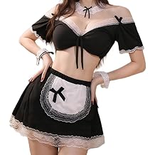 Maid Outfit For Women, Maid Costume With Lace Apron, Fancy Halloween Dress Cosplay Lingerie Set Mini Skirt Mesh Sheer Lace Costume Servant Roleplay Naughty Babydoll Uniform Black