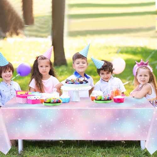 Tiamon 3 Pcs Pastel Rainbow Tablecloths Birthday Decorations Pastel Table Cloths for Parties Plastic Rainbow Tablecloth Disposable Table Cover for Unicorn Shower Birthday Wedding 108 x 54 in (Purple) by Tiamon - Used condition - Image 6