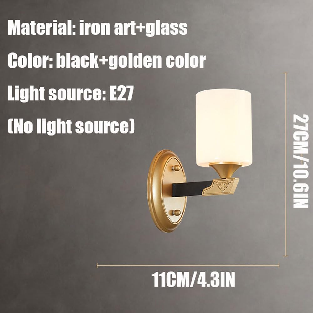 Kinkiety do sypialni, korytarza, wnętrz, nowoczesne lampy w stylu nordyckim, złote wykończenie, korpus z kutego żelaza z cylindrycznym szklanym kloszem, średniowiecze, do wezgłowia