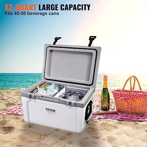 VEVOR Ultra-Light Hard Cooler 52 QT, Ice Retention Cooler with Heavy Duty Handle, Ice Chest Lunch Box for Camping, Travel, Outdoor, Keeps Cool for up to 6 Days, 30% Lighter Than Rotomolded Coolers - 3