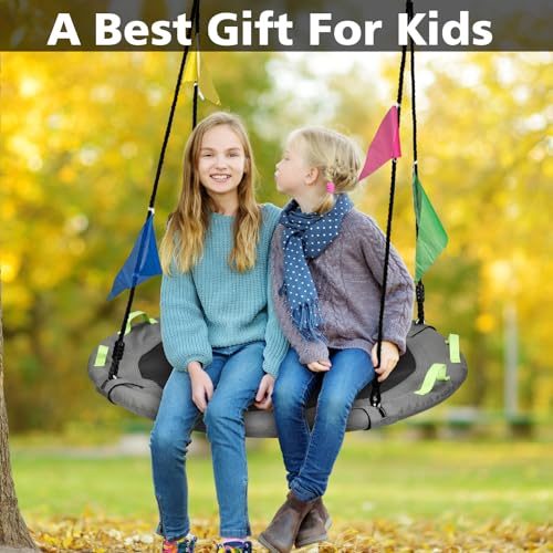 Image of HeyZoo Tree Swing, Saucer Swing 40 Inch for Kids, 900lbs Weight Capacity, with Adjustable Hanging Straps, for Backyard and Outdoor Playground, Gray