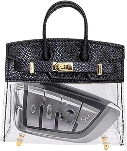 Hanaoops Custodia per Chiavi Dell'auto a Forma di Borsa Mini Creativa Squisita Portachiavi Borsa Trasparente Borsa per Chiavi Dell'auto Portafoglio con Manico Simpatica Small Borsa in Pelle (Nero)