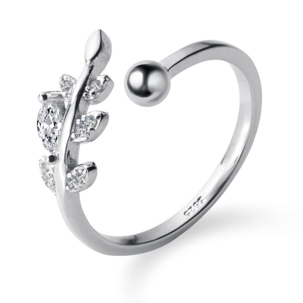Anello In Argento Sterling 925,S925 Anello In Argento Sterling Con Foglie Anelli Regolabili Piccolo Anello Aperto Fresco In Argento Anello Per Il Pollice Anello Per Eternità Fascino Per Matrimoni G