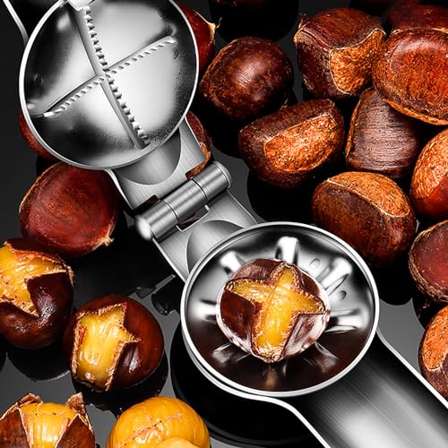 Elegauit Kastanien Clip,Edelstahl Maronen Schneider, Kastanien Clip Schneider Chestnut Cutter, Mit gezackten Klingen, Küchengeräte Trockenobst Öffner,für Walnüsse, Kastanien, Nüss(Handheld)