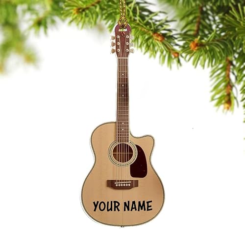 Miniatura 7 de Adorno de guitarra personalizado 2025, adorno de Navidad de guitarra acústica con nombre personalizado, regalo para guitarristas y amantes de la