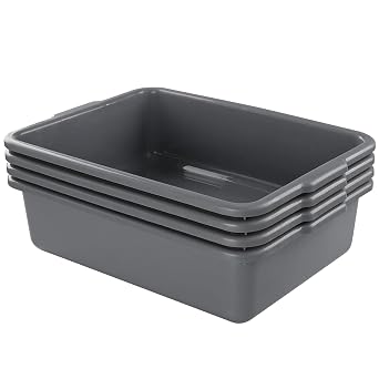 4-Pack Bus Box Dish Tub for Restaurants, Standard Bus/Utility Box 25L, Gray, Plastic, Heavy Duty Wash Basin/Dish Washing Tub for Kitchen Organization/Storage