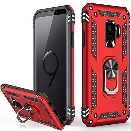Galaxy S9 Case,Military Grade 16ft. Drop Tested Dual Layered Heavy Duty Cover with Magnetic Ring Kickstand Compatible with Car Mount Holder,Protective Phone Case for Samsung Galaxy S9 Red