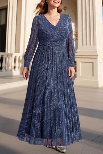 Image of Pinup Fashion Plus Size Formal Evening Glitter Prom Wedding Guest Dress | Silver thread straight knit, v-neck, empire waist, back zipper, a-line, maxi long, perfect for evening party, wedding guest