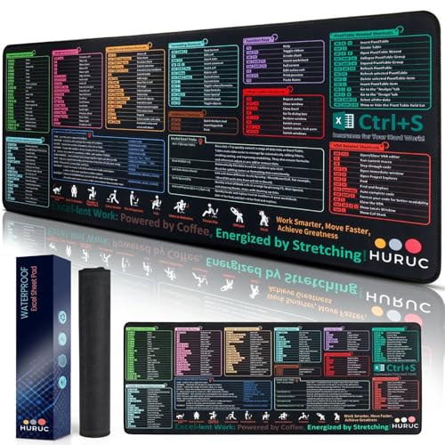 HURUC Excel Cheat Sheet Desk Pad – XL Excel Mouse Pad with Shortcut Keys & Formulas | 31.5