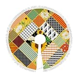 36 Inch Christmas Tree Skirt Sunflowers Chamomile Geometric Tree Skirt Mat Decoration Holiday Party