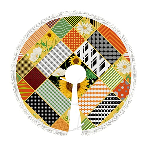 36 Inch Christmas Tree Skirt Sunflowers Chamomile Geometric Tree Skirt Mat Decoration Holiday Party Farmhouse Xmas Tree Matfor Home Indoor Outdoor #TOP7