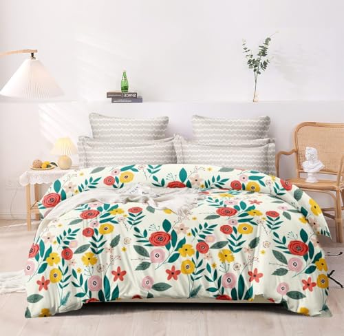 Image of Avinya Cotton Single Size Elastic Fitted Single Bedsheet (72x48x6) with 1 Pillow Covers (Red Flower)