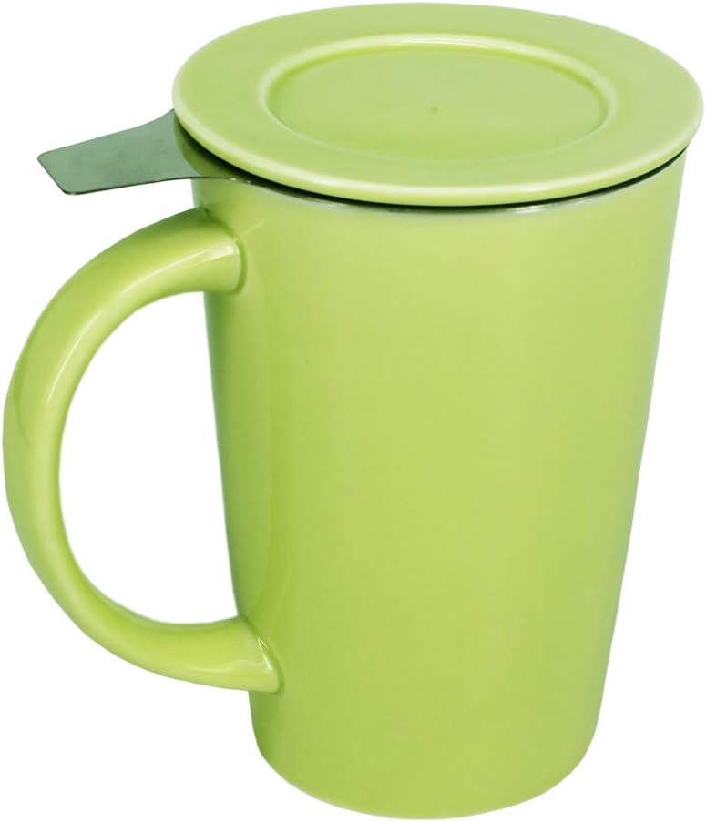 BPFY 12oz Porcelain Mug With Infuser and Lid, Ceramic Coffee Cup, Tea Cups for Coffee, Loose Leaf Tea, Milk (Green)