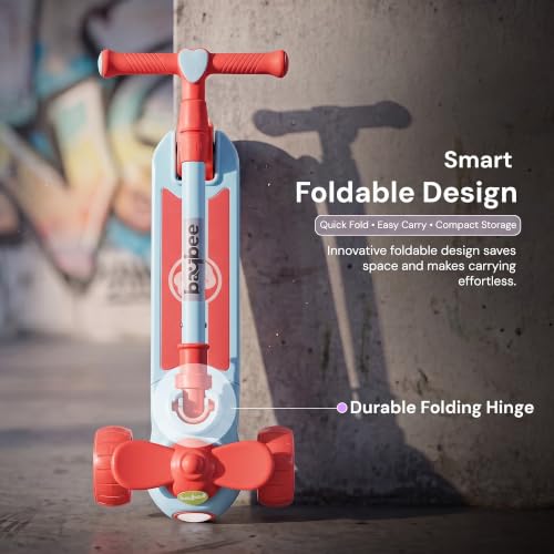 Image of Baybee Skiddo Baby Kick Scooters for Kids with 3 Height Adjustment | Foldable Skating Scooter with Foot Brake | Kids Scooter with RGB Lights & Music | Runner Scooters for Kid 2-10 Years (RED /Blue)