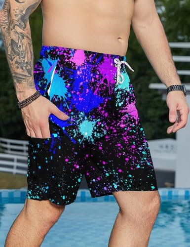CHILL·TEK Men's Swim Trunks with Compression Liner, Splatter Beach Shorts for Men Quick Dry Swimming Shorts for Surfing4