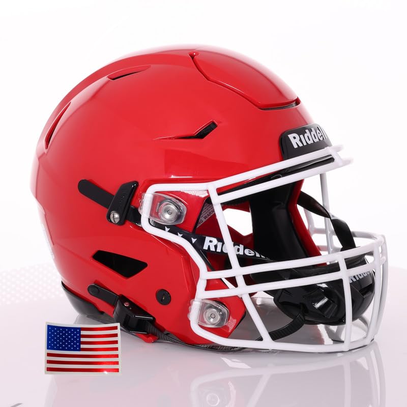 Riddell SpeedFlex Adult 2025 Helmet w/White SF-2BD Facemask + US Flag Decal (Scarlet, Large) - Green...
