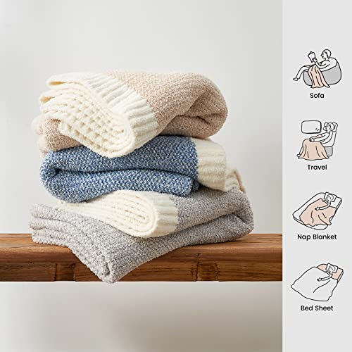 Snuggle Sac Heather Blue Throw Blanket For Couch, Reversible Throw Blanket Warm Cozy Knit Fuzzy Plush Lightweight For Sofa, Bed, Camping, Picnic, 50 X 60 Inch #TOP6