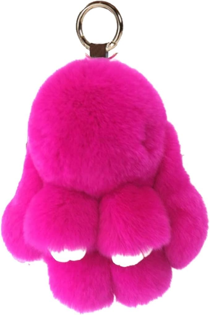 Rose Soft Cute Bunny Keychain Artificial Rabbit Fur Plush Fluffy Pom pom Key Ring for Women
