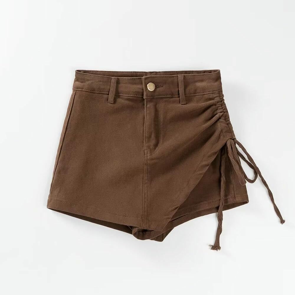 Summer Drawstring Denim Short Skirt Pants Women's A-Line Skirt Pants High-Waist Slimming Hot Girl Hip Skirt