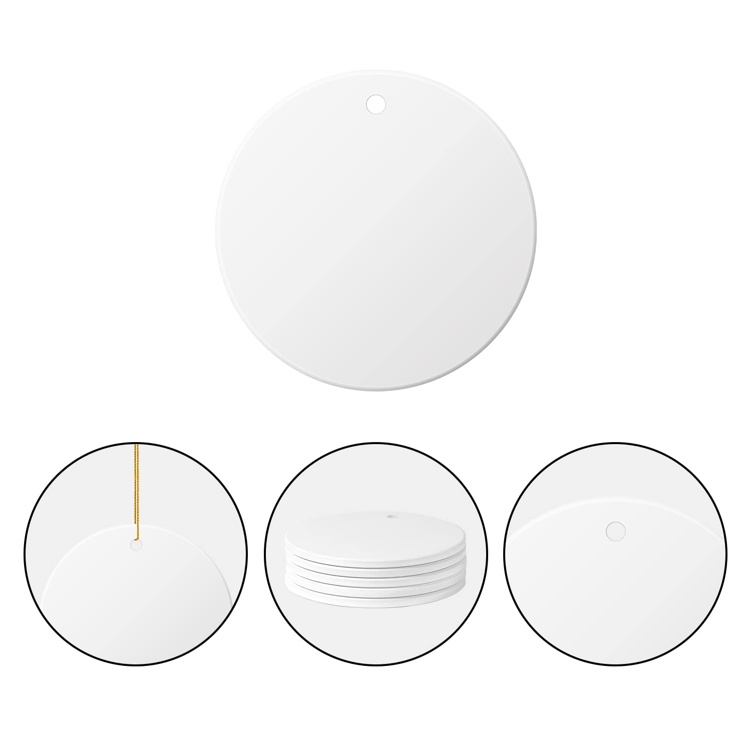 ACRIMAX 20 PCS Sublimation Ceramic Ornament Bulk White 3 Inch Round Blank Hanging Ornament with Gold String for Crafting DIY Personalized Home Decor Bulk