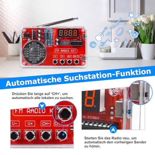PEMENOL Löten Praxis Kit, DIY FM Radio Löt Bausatz mit USB Digital Display Elektronische Kits Löten Lernen Set für Anfänger Erwachsene Papa Geschenk Löten übungsset