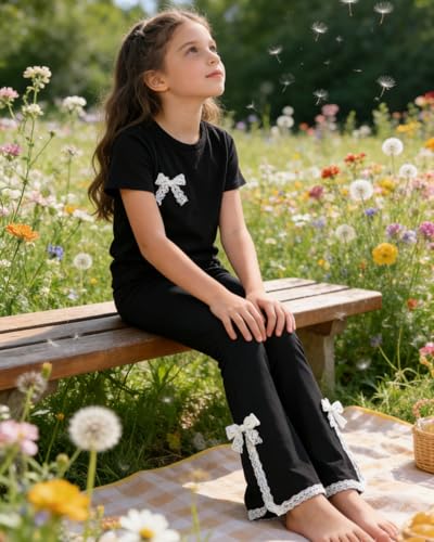 Image of OLMRJKD Kid Toddler Girl Clothes Outfits Short Sleeve Butterfly Top Flared Leg Pants Summer Clothing Set