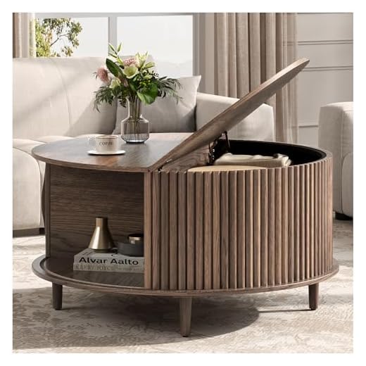 JOINICE Modern Round Coffee Table with Storage