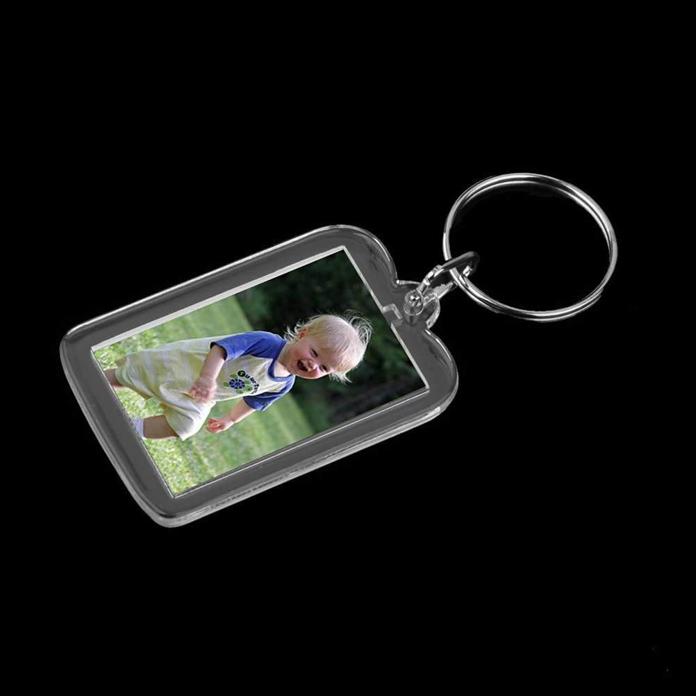 Voarge 10 llaveros acrílicos transparentes para fotos, portarretratos rectangulares 5x3,3 cm, manualidad regalo