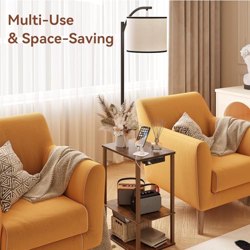 Image of SUNMORY Floor Lamp with Table, End Table for Living Room with Lamp, Shelves Side Table with Charging Station(USB & AC Port), 3 Color Temperature LED Bulb, Modern Nightstand Lamp for Bedroom, Office