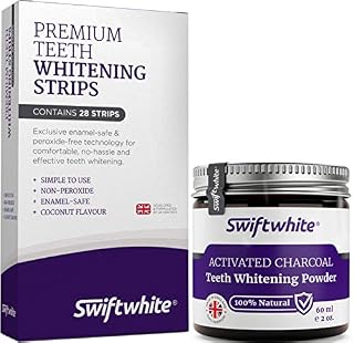 Teeth Whitening Strips by Swiftwhite, Fast Results & No Sensitivity, Peroxide Free Teeth Whitening Kit, 100% Money Back