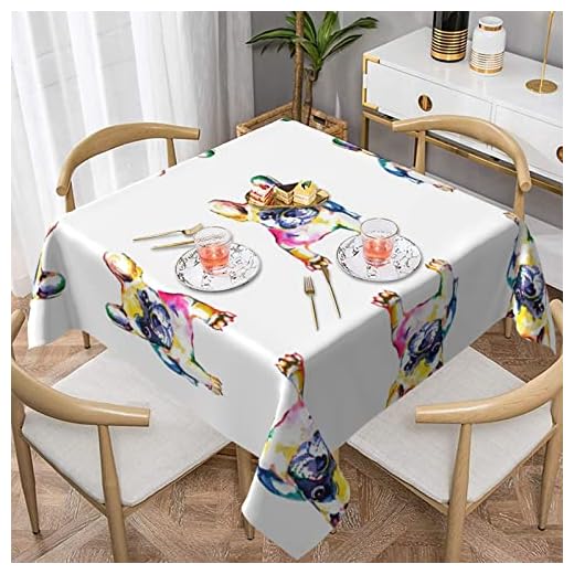 Fransk bulldog hundtryck fyrkantig bordsduk, vattentät bordsduk för kök matsal fyrkantig bordsduk (140 x 137 cm) (152 x 152 cm)