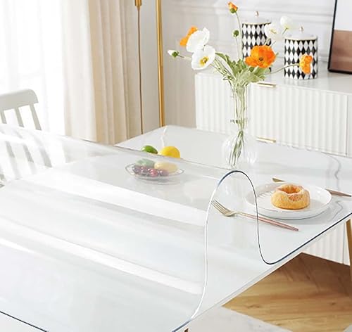 Miniatura 2 de KATE Protector de mesa transparente, cubierta de vinilo de 54 x 54 pulgadas, protector de mesa de plástico Saquare de 0.059 in para mesa de comedor,