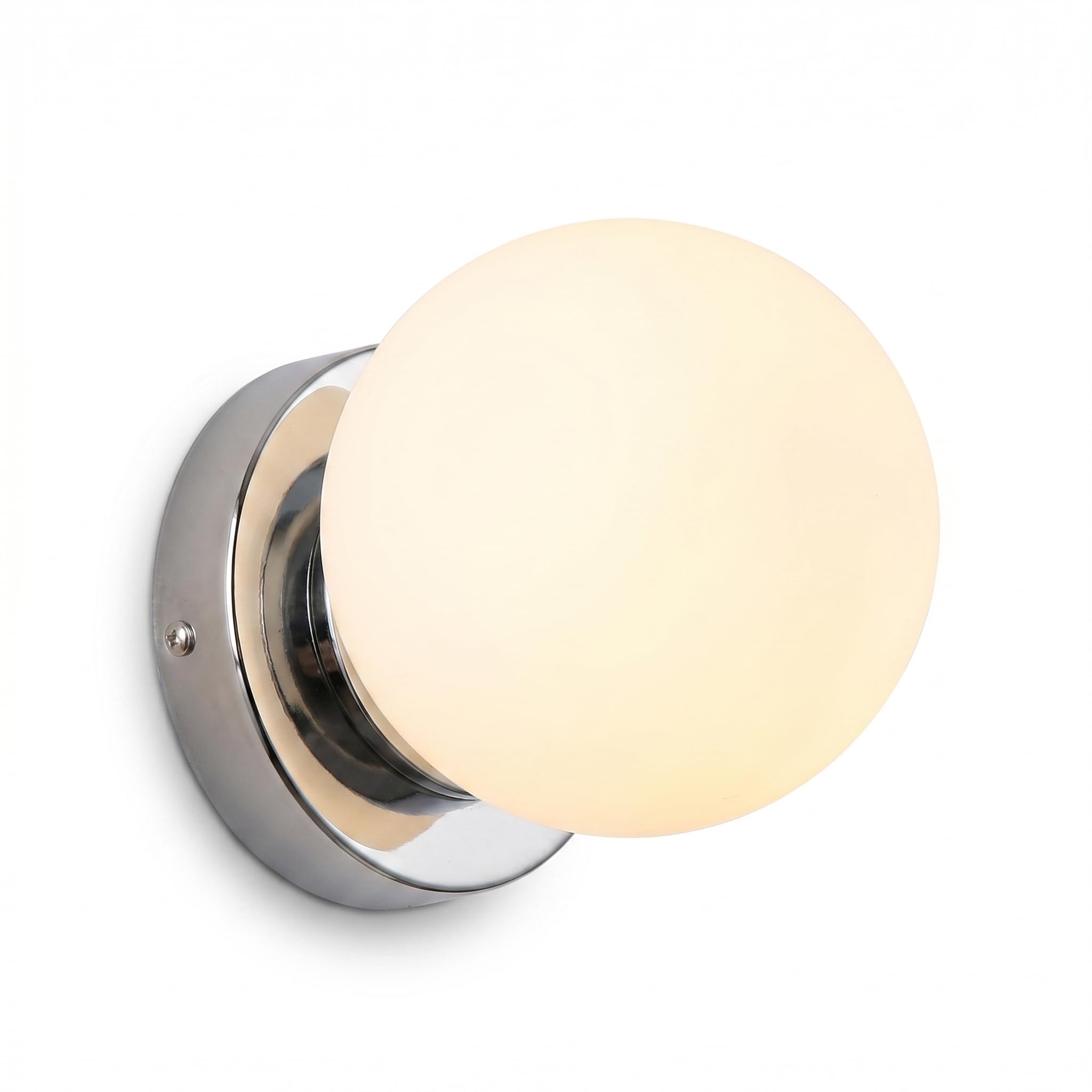 BARCELONA LED Wandleuchte Kugel Glas AVA IP44 E27, Wandlampe Kugel aus Opalglas, Badezimmer & Innenbereich Leuchte, klassisch modernes Design Chrom, dekorative Wandbeleuchtung für Bad Flur