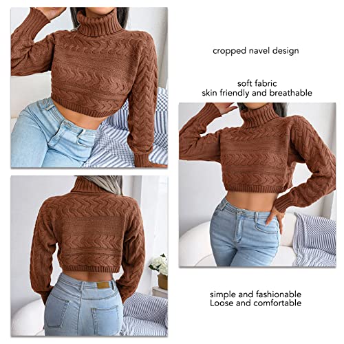 Blusa feminina cropped de malha, gola alta, manga comprida, adequada para a pele, simples para traba