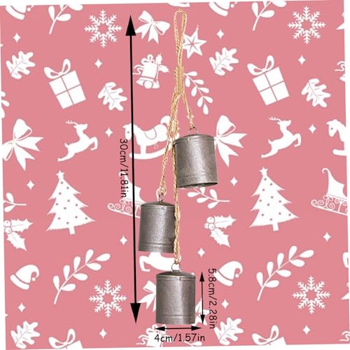 Christmas Bells Silver 12 Inch Vintage 3 Bells Rustic Cow with Jute Hanging Rope Metal Christmas Tree Hanging Bell for Door Garden Wreaths Home Decor - Image 3