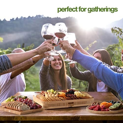Bamboo Cheese And Meat Board - Simple Charcuterie Board With Serving Utensils, Cutlery, Trays, Ceramic Bowls - Charcuterie Boards For Wine Night, Parties - Holiday Gift & Housewarming Gifts - Home It #TOP3