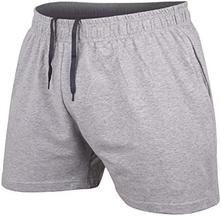 JEEING GEAR Men's Bodybuilding Workout Gym Shorts 5" Inseam Sports Cotton with Pocket Gray Color Size M