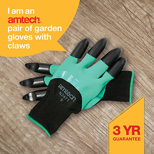 Amtech N2471 Gardening Gloves with Claws Large (Size 9), Quality Gardening Work Gloves, Black/Green