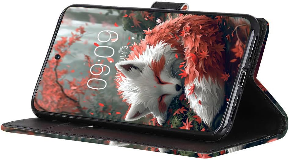 WUACYEAMING Custodia Compatibile con OUKITEL C31,con Slot Carte PU Pelle Portafoglio Libro Case Antiurto Bumper Motivo Magnetica Flip Protettiva Resistente Volpe addormentata