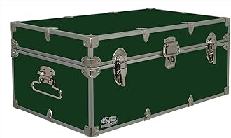 C&N Footlockers - Full-Size Happy Camper Trunk - #1 Summer Camp Trunk - Made in the USA - Steel Footlocker with Lid Stay - 32 x 18 x 13.5 Inches (Dark Green)