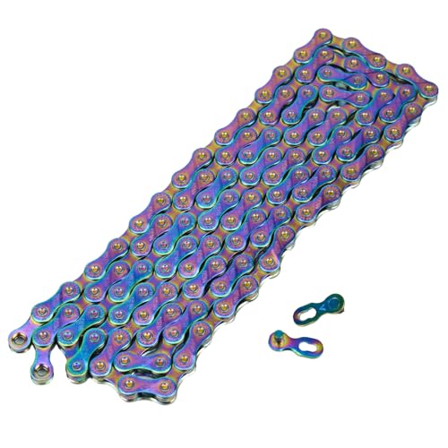 VG SPORTS 6/7/8/9/10/11 Speed Bike Chain,Half/Full Hollow Lightweight Bicycle Chain for Road Bike MTB, Rainbow, 116 Links with Missing Link