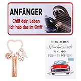 Fahranfänger Magnetschild, Führerschein Bestanden Geschenk, Taxi Schild für Auto, Fahranfänger Aufkleber – Ideales Set für Fahranfänger, inkl. Schlüsselanhänger und Karte