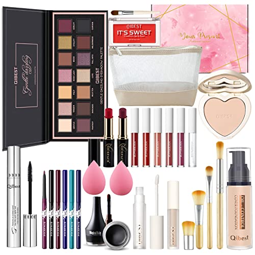 Kit de Maquillaje Profesional Completo, MKNZOME 29 piezas Set de Maquillaje Mujer con Estuches de Maquillaje Portátil Paletas de Sombras de Ojos Fundación barra de labios para Mujeres Niñas Cover
