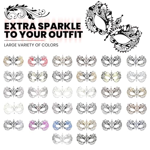 Image of Masquerade Mask for Women with Rhinestones - Elegant Metal Half Face Mask for Masquerade Parties, Mardi Gras, & Themed Events
