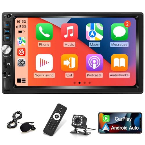Autoradio 2 Din con Wired Carplay e Android Auto - Radio Touchscreen da 7 Pollici con EQ, Mirror Link, Bluetooth, Radio FM, SWC, Ingresso USB/AUX/SD + Telecamera di Backup