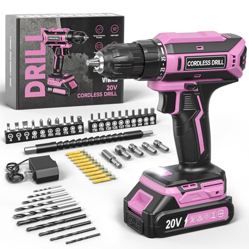 Pink Cordless Drill Set, 20V Max PowerDrill for Women,...