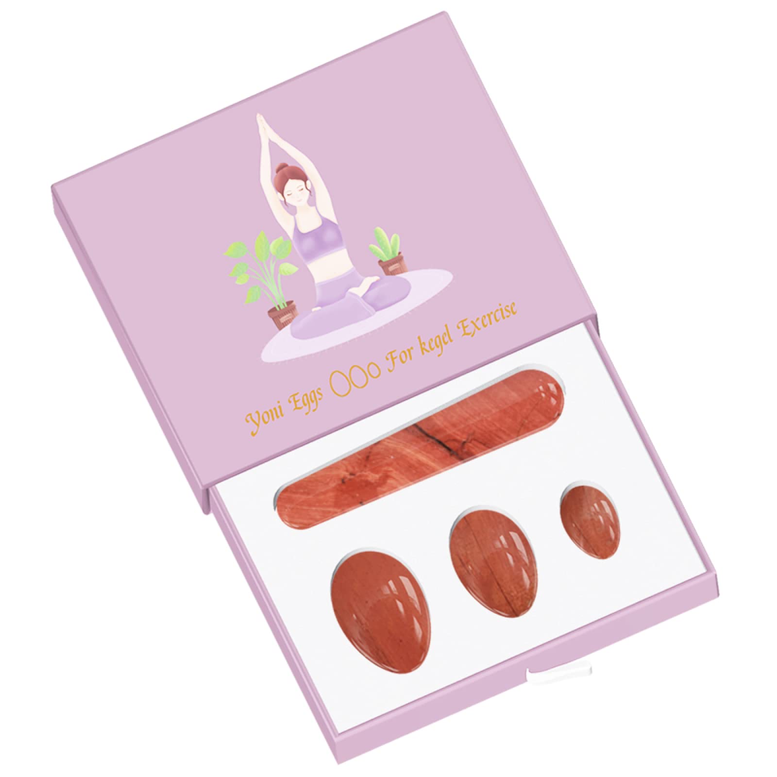 Ensemble d'œufs de yoni en jaspe rouge - 100 % naturel - Pour exercices de Kegel - Produit féminin - Avec boîte
