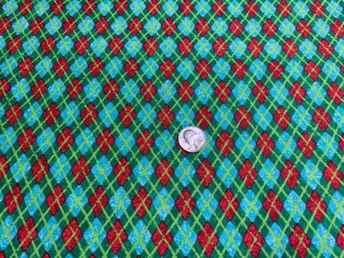 Fabric Argyle Christmas Colors on Cotton by The 1/4 Yd