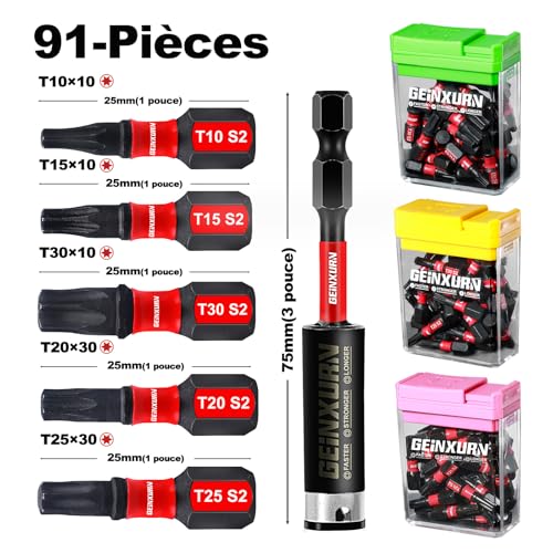 Embouts de vissage magnétiques Geinxurn boîte colorée de 90 pcs - 3